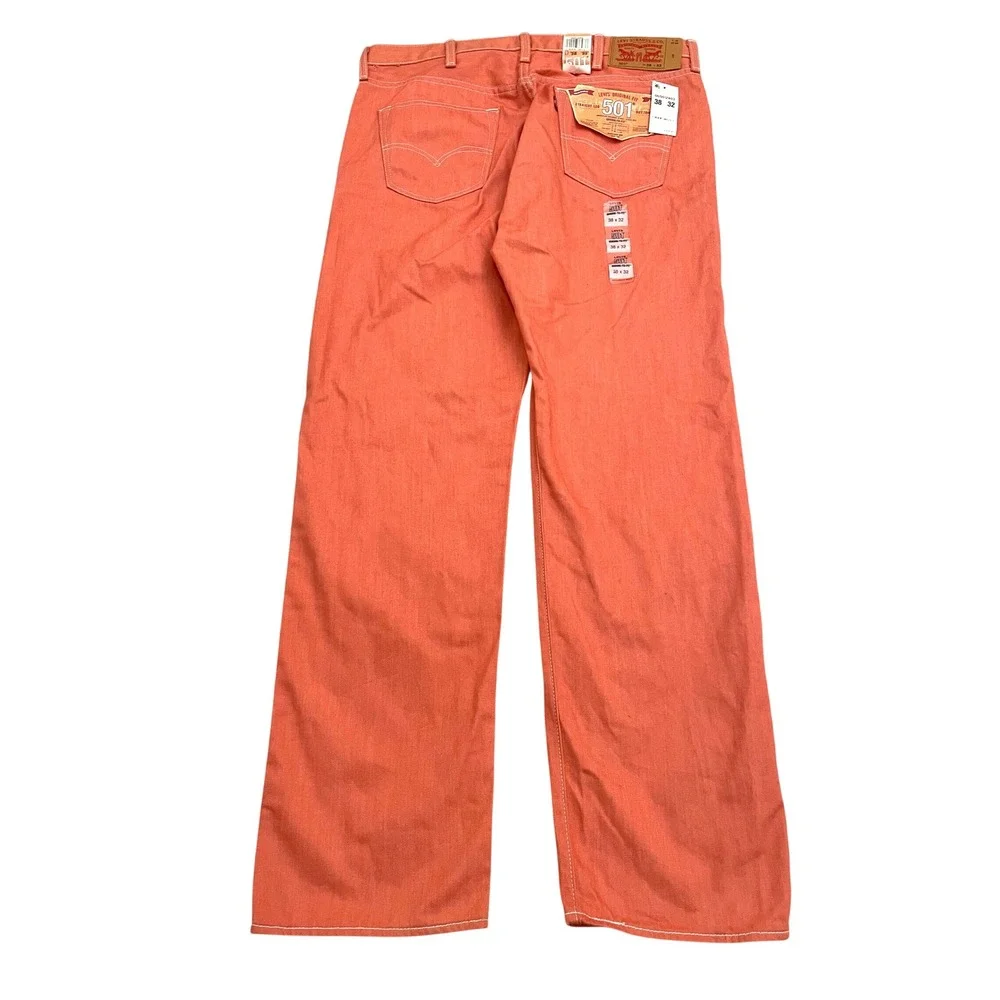 NEW Levis 501 Jeans Mens 38x32 Orange Coral Raw Denim Button Fly Shrink to Fit